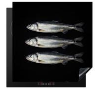 KitchenYeah© Protection Plaque Cuisson Protecteur Decoration Accessoire | 60x60 cm Deco Cuisine Cache Induction Protège Pour Cuisiniere Kitchen Gadget Hareng - Poisson - Noir