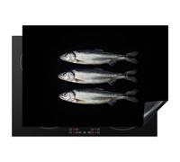KitchenYeah© Protection Plaque Cuisson Protecteur Decoration Accessoire | 71x52 cm Deco Cuisine Cache Induction Protège Pour Cuisiniere Kitchen Gadget Hareng - Poisson - Noir
