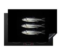 KitchenYeah© Protection Plaque Cuisson Protecteur Decoration Accessoire | 76x52 cm Deco Cuisine Cache Induction Protège Pour Cuisiniere Kitchen Gadget Hareng - Poisson - Noir