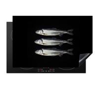 KitchenYeah© Protection Plaque Cuisson Protecteur Decoration Accessoire | 83x52 cm Deco Cuisine Cache Induction Protège Pour Cuisiniere Kitchen Gadget Hareng - Poisson - Noir