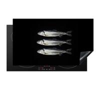 KitchenYeah© Protection Plaque Cuisson Protecteur Decoration Accessoire | 90x51 cm Deco Cuisine Cache Induction Protège Pour Cuisiniere Kitchen Gadget Hareng - Poisson - Noir
