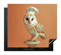 KitchenYeah© Protection Plaque Induction 58x51 cm Protege Deco Cuisine Cache Protège De Cuisson Accessoires Chouette Effraie - Toque de Chef - Orange - Oiseau