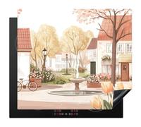 KitchenYeah© Protection Plaque Induction 59x52 cm Protege Deco Cuisine Cache Protège De Cuisson Accessoires Place de Village - Fontaine - Tulipes