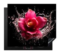 KitchenYeah© Protection Plaque Induction 60x52 cm Gadget Protege Deco Cuisine Cache Protège De Cuisson Accessoire Fleurs - Rose - Eau - Noir - Botanique - Nature
