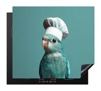 KitchenYeah© Protection Plaque Induction 60x52 cm Protege Deco Cuisine Cache Protège De Cuisson Accessoires Perruche - Oiseau - Toque de Chef - Mignon