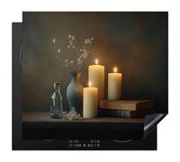KitchenYeah© Protection Plaque Induction 60x52 cm Protege Deco Cuisine Cache Protège De Cuisson Accessoires Bougies - Nature Morte - Rustique - Livres