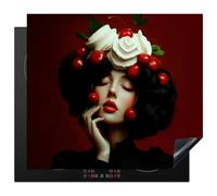 KitchenYeah© Protection Plaque Induction 60x52 cm Protege Deco Cuisine Cache Protège De Cuisson Accessoires Femme - Cerises - Crème Fouettée