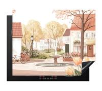 KitchenYeah© Protection Plaque Induction 65x52 cm Protege Deco Cuisine Cache Protège De Cuisson Accessoires Place de Village - Fontaine - Tulipes