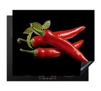 KitchenYeah© Protection Plaque Induction 65x52 cm Protege Deco Cuisine Cache Protège De Cuisson Accessoire Poivron Rouge - Rouge - Herbes - Épices - Noir