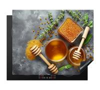 KitchenYeah© Protection Plaque Induction 65x52 cm Protege Deco Cuisine Cache Protège De Cuisson Accessoire Gadget Miel - Béton - Cuillère à miel - Cuisine