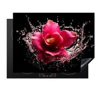 KitchenYeah© Protection Plaque Induction 70x52 cm Gadget Protege Deco Cuisine Cache Protège De Cuisson Accessoire Fleurs - Rose - Eau - Noir - Botanique - Nature