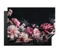 KitchenYeah© Protection Plaque Induction 70x52 cm Protege Deco Cuisine Cache Protège De Cuisson Accessoire Fleurs - Rose - Nature - Noir