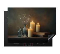 KitchenYeah© Protection Plaque Induction 71x52 cm Protege Deco Cuisine Cache Protège De Cuisson Accessoires Bougies - Nature Morte - Rustique - Livres