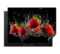 KitchenYeah© Protection Plaque Induction 71x52 cm Protege Decoration Cuisine Cache Protège De Cuisson Accessoire Fraise - Fruit - Rouge - Eau - Noir