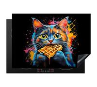 KitchenYeah© Protection Plaque Induction 75x52 cm Protege Deco Cuisine Cache Protège De Cuisson Accessoires Chat - Graffiti - Coloré - Gaufre - Nourriture