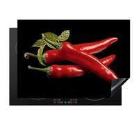 KitchenYeah© Protection Plaque Induction 75x52 cm Protege Deco Cuisine Cache Protège De Cuisson Accessoire Poivron Rouge - Rouge - Herbes - Épices - Noir