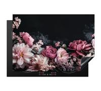 KitchenYeah© Protection Plaque Induction 75x52 cm Protege Deco Cuisine Cache Protège De Cuisson Accessoire Fleurs - Rose - Nature - Noir