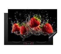 KitchenYeah© Protection Plaque Induction 77x51 cm Protege Decoration Cuisine Cache Protège De Cuisson Accessoire Fraise - Fruit - Rouge - Eau - Noir