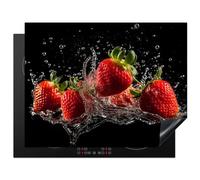 KitchenYeah© Protection Plaque Induction 77x59 cm Protege Decoration Cuisine Cache Protège De Cuisson Accessoire Fraise - Fruit - Rouge - Eau - Noir