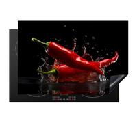 KitchenYeah© Protection Plaque Induction 78x52 cm Protege Deco Cuisine Cache Protège De Cuisson Accessoire Poivre - Rouge - Noir - Eau - Légume