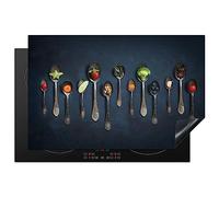 KitchenYeah© Protection Plaque Induction 80x52 cm Protege Deco Cuisine Cache Protège De Cuisson Accessoire Épices - Cuillère - Argent - Épices - Industriel