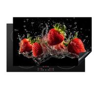 KitchenYeah© Protection Plaque Induction 83x51 cm Protege Decoration Cuisine Cache Protège De Cuisson Accessoire Fraise - Fruit - Rouge - Eau - Noir