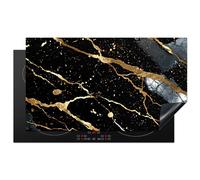 KitchenYeah© Protection Plaque Induction 90x52 cm Protege Deco Cuisine Cache Protège De Cuisson Accessoire Marbre - Noir - Or - Texture - 90x52 cm