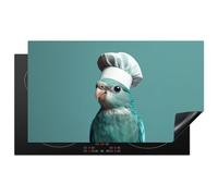 KitchenYeah© Protection Plaque Induction 91x52 cm Protege Deco Cuisine Cache Protège De Cuisson Accessoires Perruche - Oiseau - Toque de Chef - Mignon