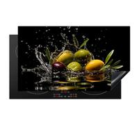 KitchenYeah© Protection Plaque Induction 91x52 cm Protege Deco Gadget Cuisine Cache Protège De Cuisson Accessoire Olives - Vertes - Eau - Noire