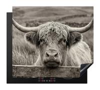 KitchenYeah© Protection Plaque Induction Protege Deco Cuisine Cache Protège | 57x51 cm - De Cuisson Accessoires Highlander écossais - Noir - Blanc - Bois