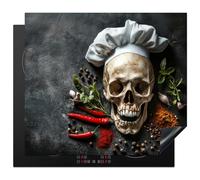KitchenYeah© Protection Plaque Induction Protege Deco Cuisine Cache Protège | 60x52 cm - De Cuisson Accessoires Squelette - Herbes - Nourriture - Tête de Mort - Cuisinier