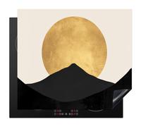 KitchenYeah© Protection Plaque Induction Protege Deco Cuisine Cache Protège | 60x52 cm - De Cuisson Accessoires Silhouettes montagne - Cercle d'or - Beige