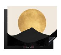 KitchenYeah© Protection Plaque Induction Protege Deco Cuisine Cache Protège | 65x52 cm - De Cuisson Accessoires Silhouettes montagne - Cercle d'or - Beige
