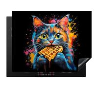 KitchenYeah© Protection Plaque Induction Protege Deco Cuisine Cache Protège | 77x59 cm - De Cuisson Accessoires Chat - Graffiti - Coloré - Gaufre - Nourriture