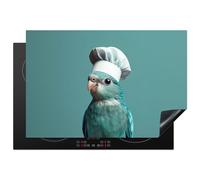 KitchenYeah© Protection Plaque Induction Protege Deco Cuisine Cache Protège | 78x52 cm - De Cuisson Accessoires Perruche - Oiseau - Toque de Chef - Mignon