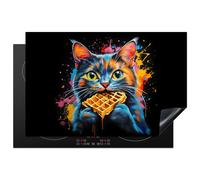 KitchenYeah© Protection Plaque Induction Protege Deco Cuisine Cache Protège | 80x52 cm - De Cuisson Accessoires Chat - Graffiti - Coloré - Gaufre - Nourriture