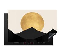 KitchenYeah© Protection Plaque Induction Protege Deco Cuisine Cache Protège | 81x52 cm - De Cuisson Accessoires Silhouettes montagne - Cercle d'or - Beige