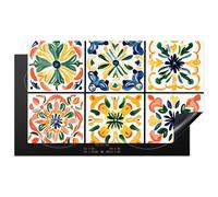 KitchenYeah© Protection Plaque Induction Protege Deco Cuisine Cache Protège | 90x52 cm - De Cuisson Accessoires Espagnol - Tuiles - Céramique - Fleurs