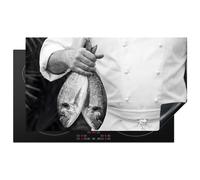 KitchenYeah© Protection Plaque Induction Protege Deco Cuisine Cache Protège | 91x52 cm - De Cuisson Accessoires Pêche - Chef - Noir - Blanc