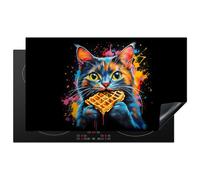 KitchenYeah© Protection Plaque Induction Protege Deco Cuisine Cache Protège | 91x52 cm - De Cuisson Accessoires Chat - Graffiti - Coloré - Gaufre - Nourriture