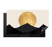 KitchenYeah© Protection Plaque Induction Protege Deco Cuisine Cache Protège | 91x52 cm - De Cuisson Accessoires Silhouettes montagne - Cercle d'or - Beige