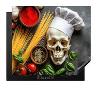 KitchenYeah© Protection Pour Plaque Induction 58x51 cm Plaque de Deco Cuisine Protégé Cache De Cuisson Vitroceramique Squelette - Herbes - Tête de Mort - Cuisine