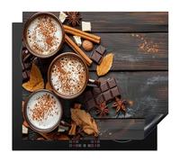 KitchenYeah© Protection Pour Plaque Induction 60x52 cm Deco Cuisine Protégé Cache De Cuisson Vitroceramique Chocolat - Automne - Feuilles - Gravure sur bois - Nature morte - Cannelle