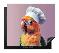 KitchenYeah© Protection Pour Plaque Induction 60x52 cm Plaque de Deco Cuisine Protégé Cache De Cuisson Vitroceramique Perroquet - Toque de Chef - Curieux - Oiseau