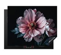 KitchenYeah© Protection Pour Plaque Induction 65x52 cm Deco Cuisine Protégé Cache De Cuisson Vitroceramique Fleur - Rose - Botanique - Noir - Nature morte - Nature