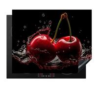 KitchenYeah© Protection Pour Plaque Induction 65x52 cm Deco Cuisine Protégé Cache De Cuisson Vitroceramique Cerises - Rouge - Fruit - Eau - Noir