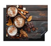 KitchenYeah© Protection Pour Plaque Induction 65x52 cm Deco Cuisine Protégé Cache De Cuisson Vitroceramique Chocolat - Automne - Feuilles - Gravure sur bois - Nature morte - Cannelle