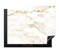 KitchenYeah© Protection Pour Plaque Induction 65x52 cm Décoration Cuisine Protégé Cache De Cuisson Vitroceramique Marbre - Calcaire - Or - Luxe - Aspect marbre - Blanc
