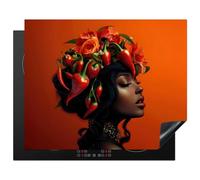 KitchenYeah© Protection Pour Plaque Induction 65x52 cm Plaque de Deco Cuisine Protégé Cache De Cuisson Vitroceramique Femme - Piments - Fleurs