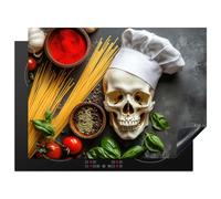KitchenYeah© Protection Pour Plaque Induction 71x52 cm Plaque de Deco Cuisine Protégé Cache De Cuisson Vitroceramique Squelette - Herbes - Tête de Mort - Cuisine